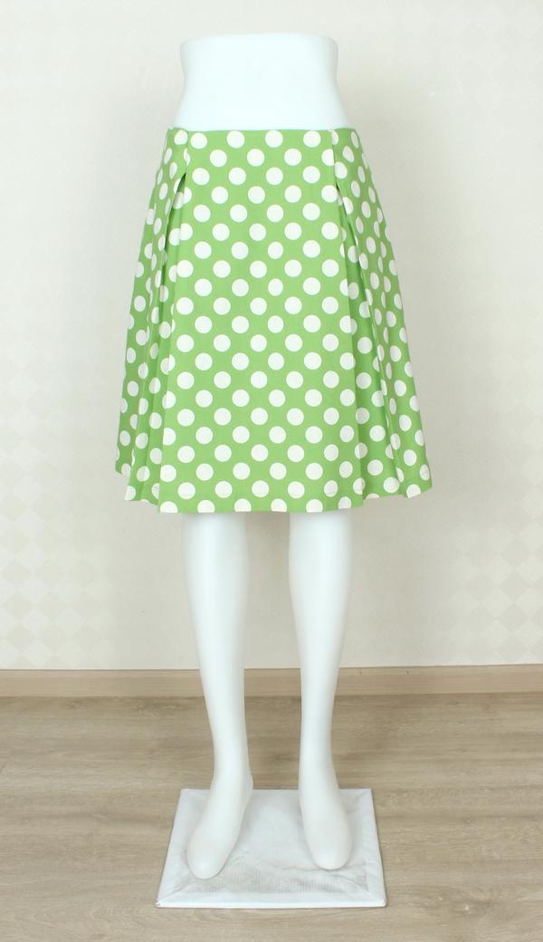 SK-344 กระโปรงแฟชั่น&ทำงาน ทรงบาน ผ้าคอตต้อนลินินญี่ปุ่นพิมพ์ลาย POLKA DOT จุดขาวพื้นเขียว