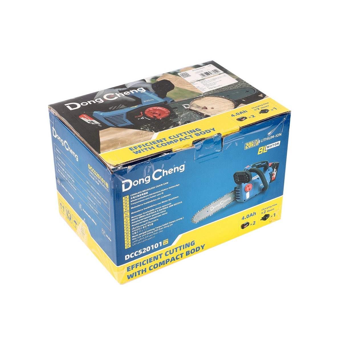 DONG CHENG เลื่อยโซ่ ไร้สาย 20V บาร์ 10นิ้ว มอเตอร์ BL แบต 4.Ah.x2 ก้อน รุ่น DCCS20101_BM