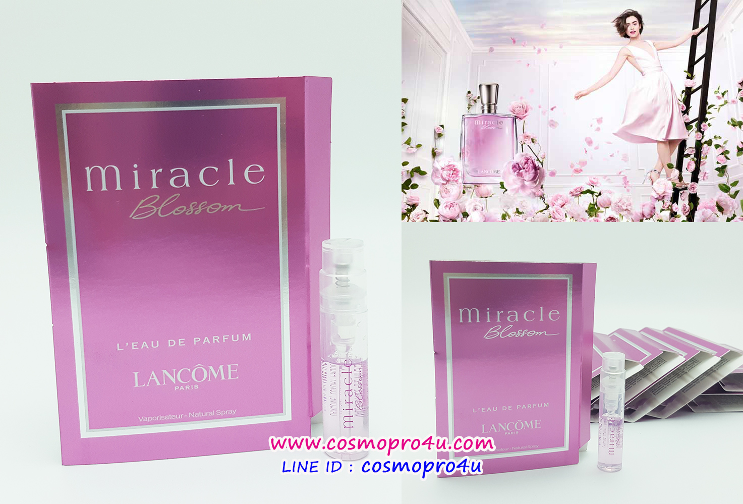 น้ำหอมvial LANCOME Miracle Blossom L EDP ลังโคม มิราเคิล บลอสซั่ม หัวสเปรย์ 1.2ml สำหรับผู้หญิง กลิ่นแนวฟลอรัล-ฟรุตตี้ หอมหวานสดใส สมัยใหม่นุ่มลึก