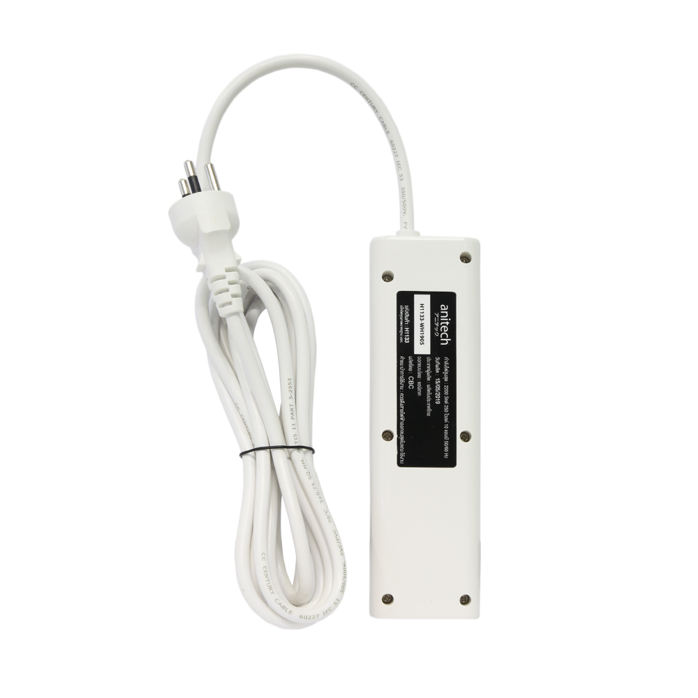 รางปลัั๊กไฟ 3 ช่อง 1สวิตซ์ ANITECH H1133-WH ยาว 3 เมตร ปลั๊กไฟมาตรฐาน มอก.
