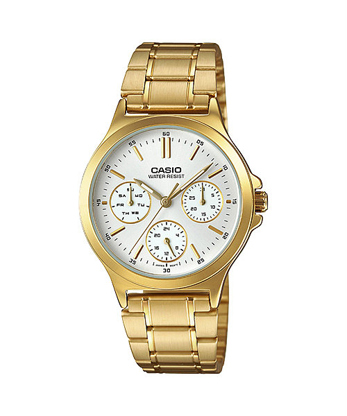 CASIO Standard รุ่น LTP-V300G-7AUDF สีทอง หน้าปัดขาว สายสแตนเลส สินค้าของเเท้ รับประกันศูนย์ CMG