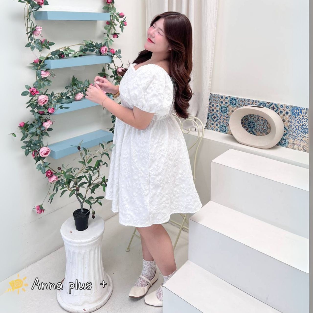 A208 เดรสสาวอวบ อกได้ถึง 52นิ้ว หน้าผ้า54นิ้ว สม็อดหลัง ขาว เขียว ดำ ชมพู อก40-52นิ้ว