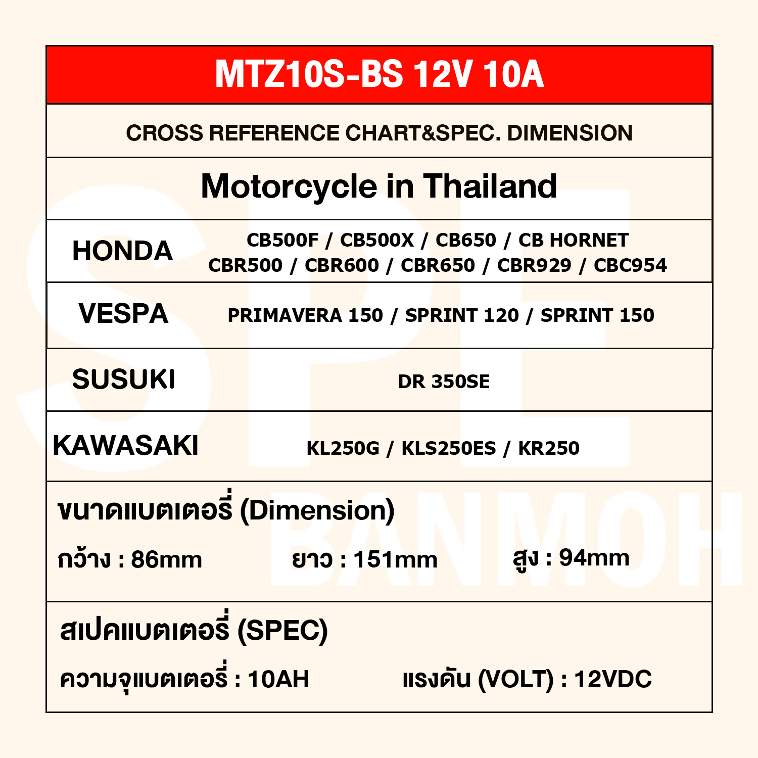 [ 1 ลูก ] MTZ10-V-BS MTZ Battery 12V 10A Focus โฟกัส แบตเตอรี่แห้ง สำหรับมอเตอร์ไซต์ 12V 10.0A แบต UPS ไฟฉุกเฉิน แบตเตอรี่มอเตอร์ไซค์ แบตมอไซต์ MF BATTERY FOR MOTORCYCLE แบตUPS Valve Regulated Lead Acid Battery แบตเตอรี่ชนิดแห้ง