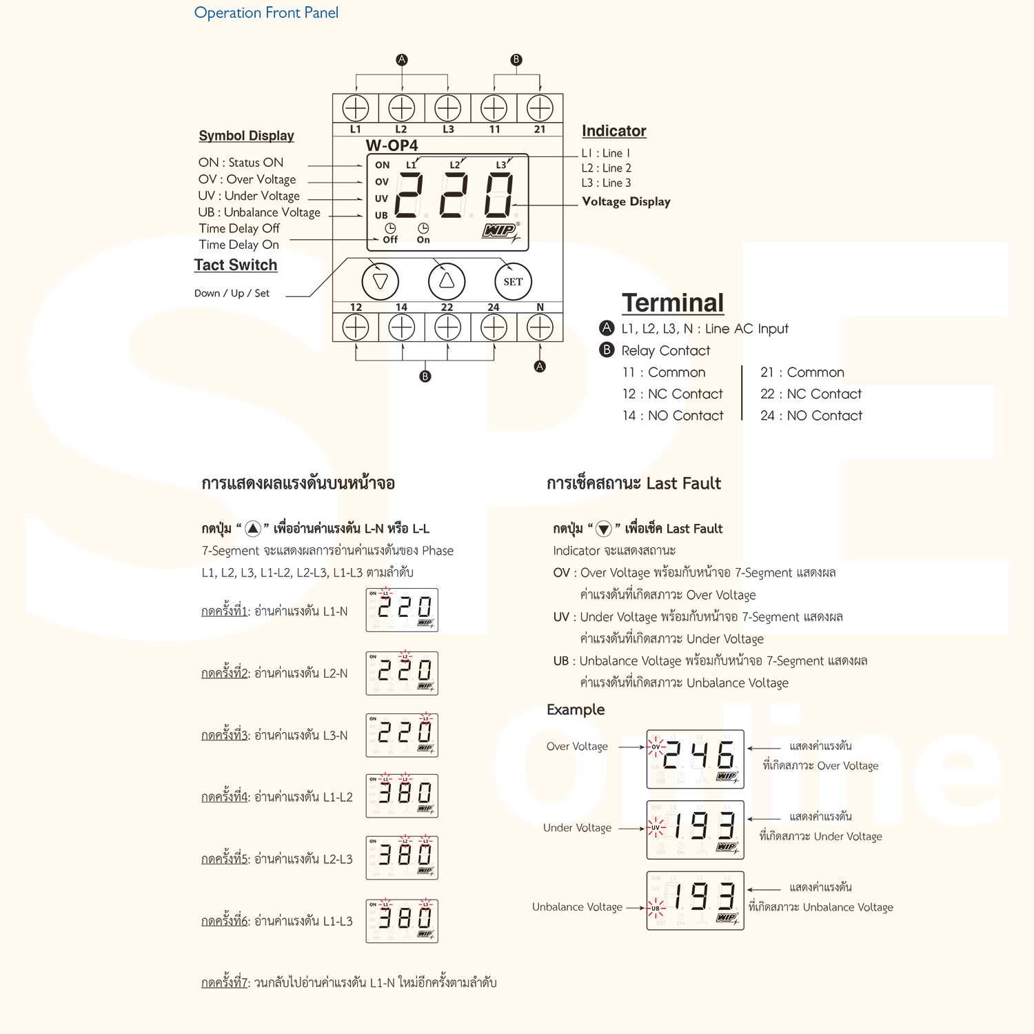 [ 1ชิ้น ] WIP W-OP4 Digital Phase Protector เฟสโปรเทคชั่น 3 เฟส 4 สาย 380V 3P 4W อุปกรณ์ป้องกันไฟตก ไฟเกิน 380V-415V Under Over Voltage Phase Protector Intelligent Over Voltage Protector ปรับแรงดัน สูงต่ำ ต่ำตัด เกินตัด