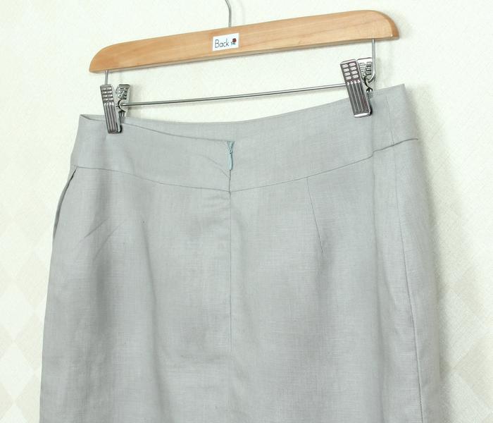 SK-252 กระโปรงแฟชั่น&ทำงาน ทรงสอบป้ายซ้อนกัน ผ้าลินินญี่ปุ่นสีเทา
