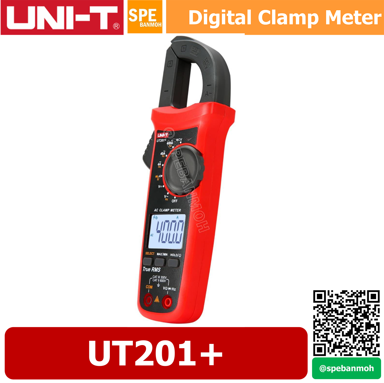 UT201+ แท้ มิเตอร์วัดไฟ มิเตอร์ คีบแอม AC ดิจิตอลคิปแอม true RMS แคลมป์มิเตอร์ Uni-T unit UT201ยี่ห้อUni-t รุ่น Ut201 By เอสพีอี บ้านหม้อ SPE Banmoh