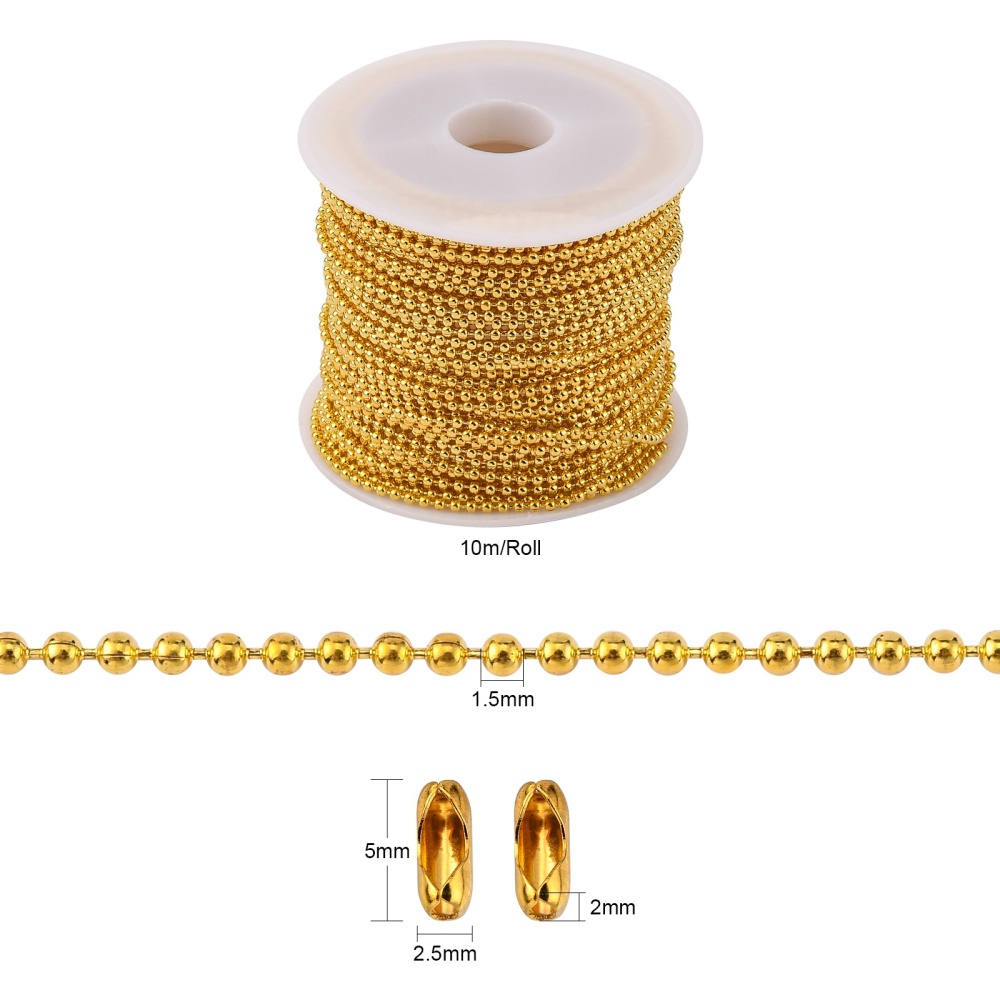 โซ่ไข่ปลา เหล็ก เม็ดขนาด 1.5mm ม้วนยาว 10 เมตร พร้อมตัวล็อก 50 ชิ้น