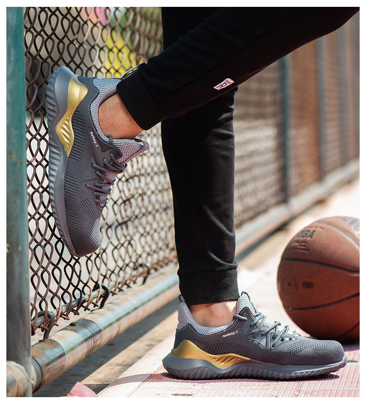 HOT SPORT NO.6 รองเท้าเซฟตี้ผ้าใบ หัวเหล็ก ดีไซน์สปอร์ต (สีเทา/สีดำ)