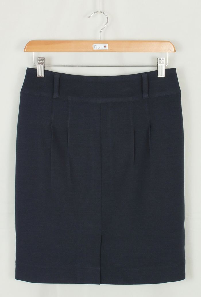 SK-207 กระโปรงแฟชั่น&ทำงาน ทรงสอบแบบผ่าหน้า ผ้าคอตตอนญี่ปุ่นผสมสเปนเดก สีน้ำเงิน