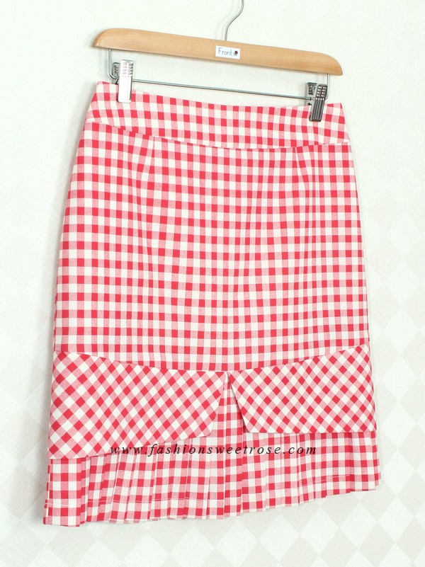 SK-380 กระโปรงแฟชั่น&ทำงาน ทรงสอบ ผ้าคอตต้อนลินินญี่ปุ่น ลายสก๊อตโทนแดง ชายกระโปรงจับจีบรอบตัว