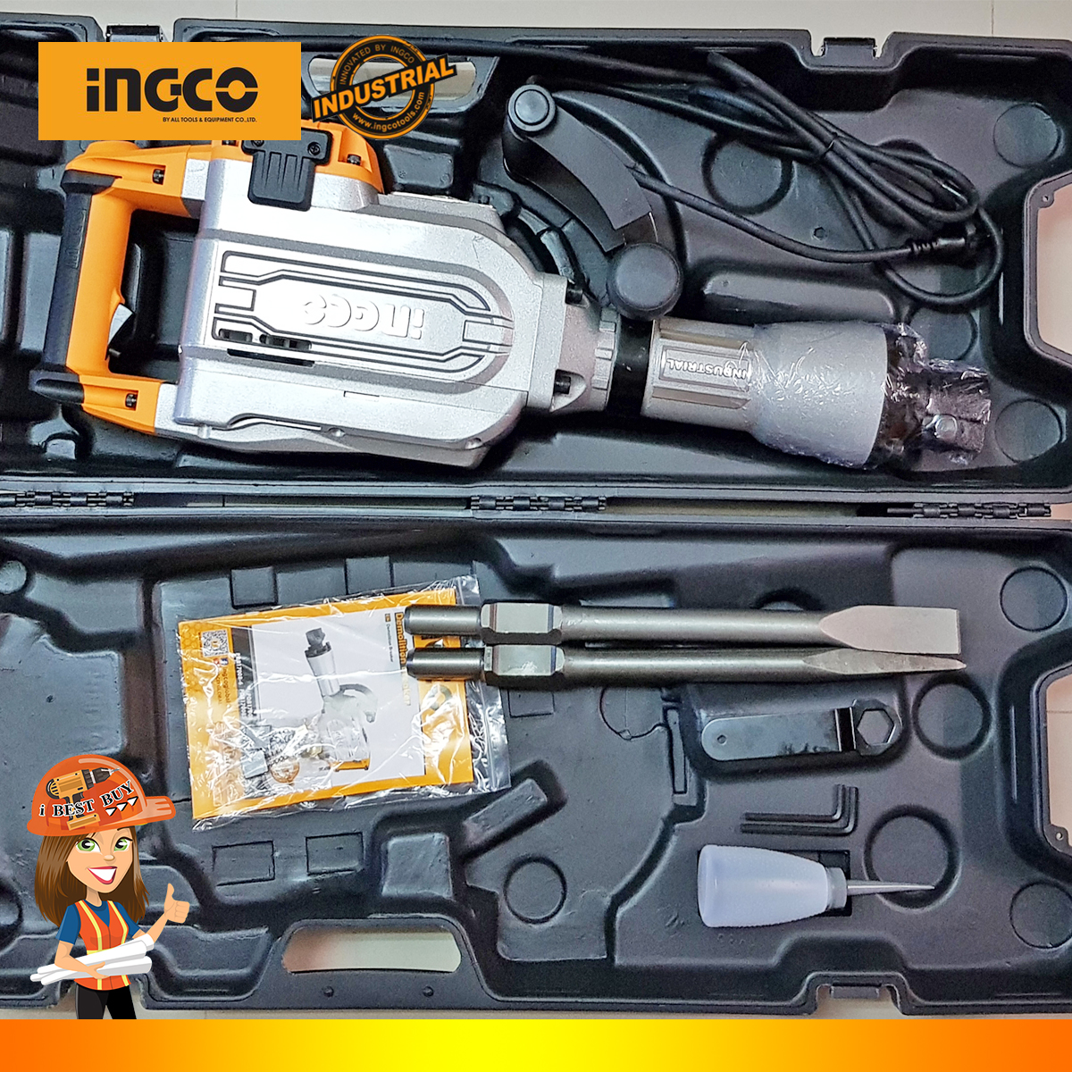 INGCO สกัดคอนกรีตไฟฟ้า 15กก. 1700วัตต์ 45จูล Hex 30มม.