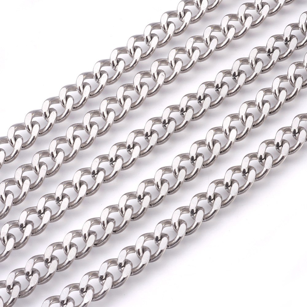 โซ่สแตนเลส 304 Curb Chain สีสแตนเลส ขนาด 9x7x3mm mm ยาวประมาณ 10 เมตร