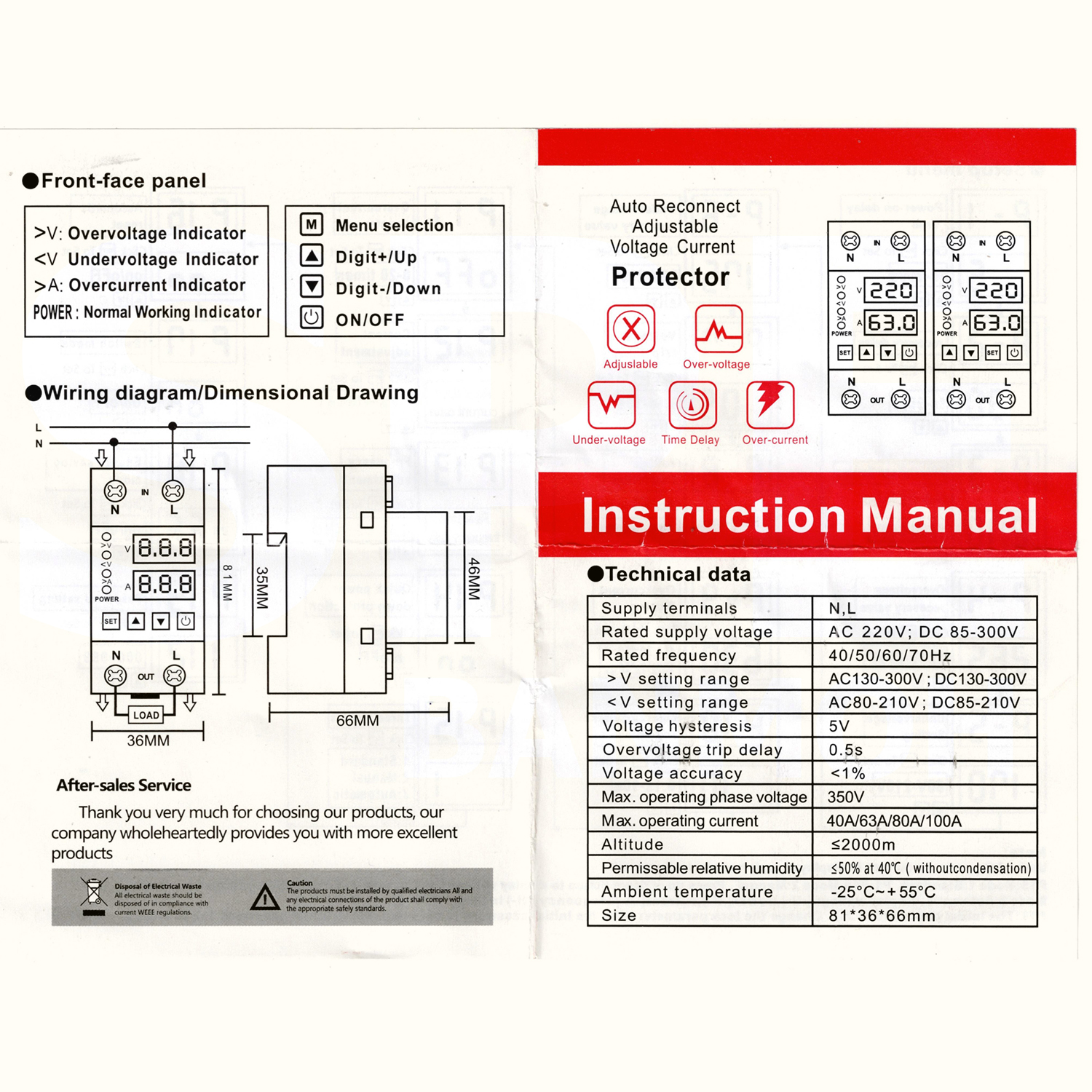 [ 1 ชิ้น ] NP8-VA อุปกรณ์ป้องกันแรงดันตก แรงดันเกิน กระแสเกิน Adjustable Voltage And Current Protectorโอเวอร์โหลด ป้องกันแรงดันเกิน Intelligent Over Under Voltage Protector Over Current Load Protector เฟสโพรเทคชั่น VA Protector