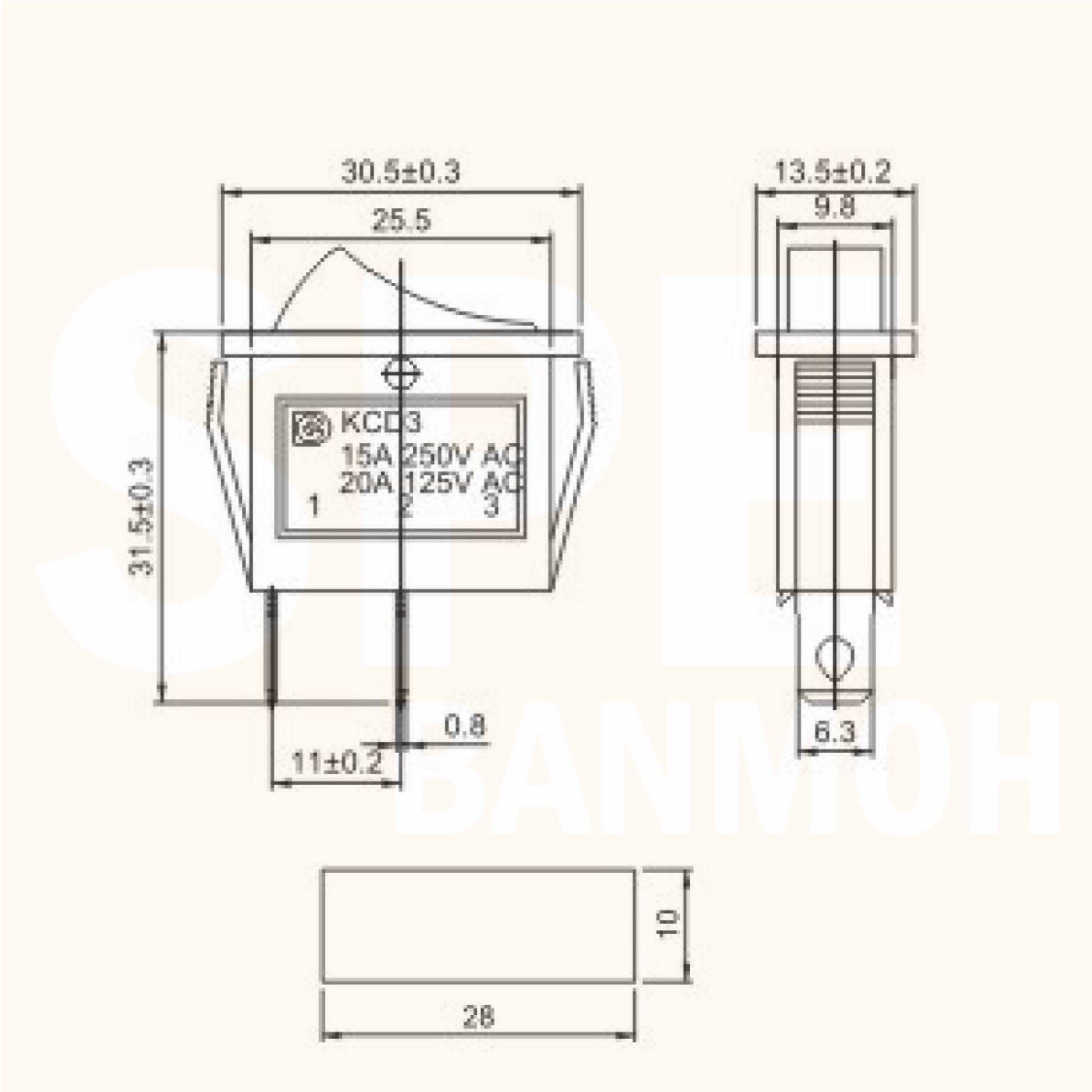 [ 3 ชิ้น ] KCD3-1-103 สวิทช์กระดก KCD3 3ขา บาง ไม่มีไฟ No-Lamp ON-OFF-ON KCD3-1-103 15A 250V สวิทช์ กระดก KCD3 103 บางพิเศษ 3 ขา On Off On เปิด ปิด เปิด 3Pin 3 สวิท 3 จังหวะ สวิทกระดก KCD3 Rocker switch สวิทกระดก สวิทช์เปิดปิด ดำ สวิทช์กระดก 3 จังหวะ