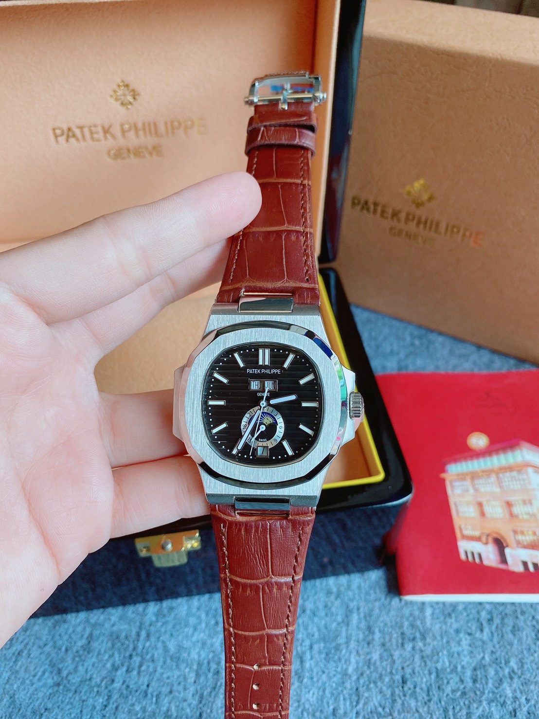 Patek Philippe Nautilus Leather Men's Watch 5980R-001
