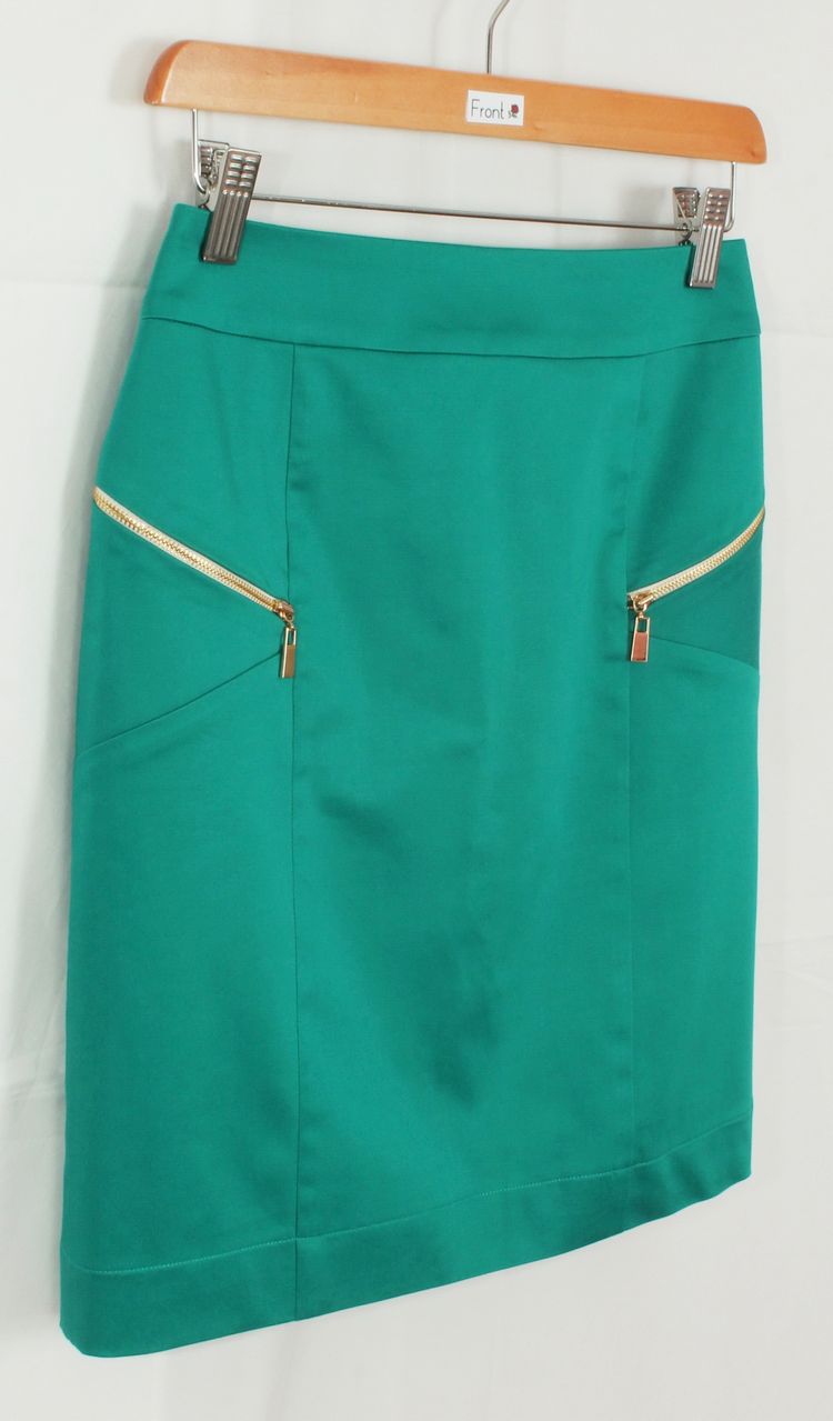 SK-117 กระโปรงแฟชั่น&ทำงาน ทรงสอบ ผ้าคอตต้อนญี่ปุ่นผสมสเปนเดกสีเขียว Deep Sea