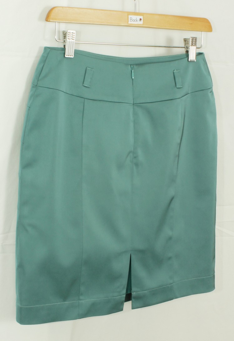 SK-128 กระโปรงแฟชั่น&ทำงาน ทรงสอบแบบตัดต่อ ผ้าญี่ปุ่นสีเขียวอมฟ้า