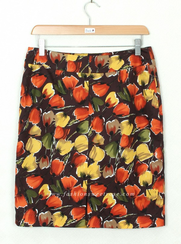 กระโปรงแฟชั่น&ทำงาน กระโปรงทรงสอบผ้าคอตต้อนพิมพ์ลายดอกทิวลิป / SK-322