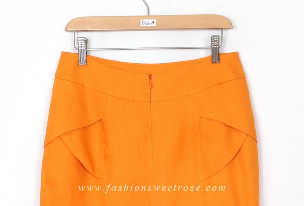 SK-404 กระโปรงแฟชั่น&ทำงาน ทรงสอบ ผ้าลินินญี่ปุ่นสีส้ม