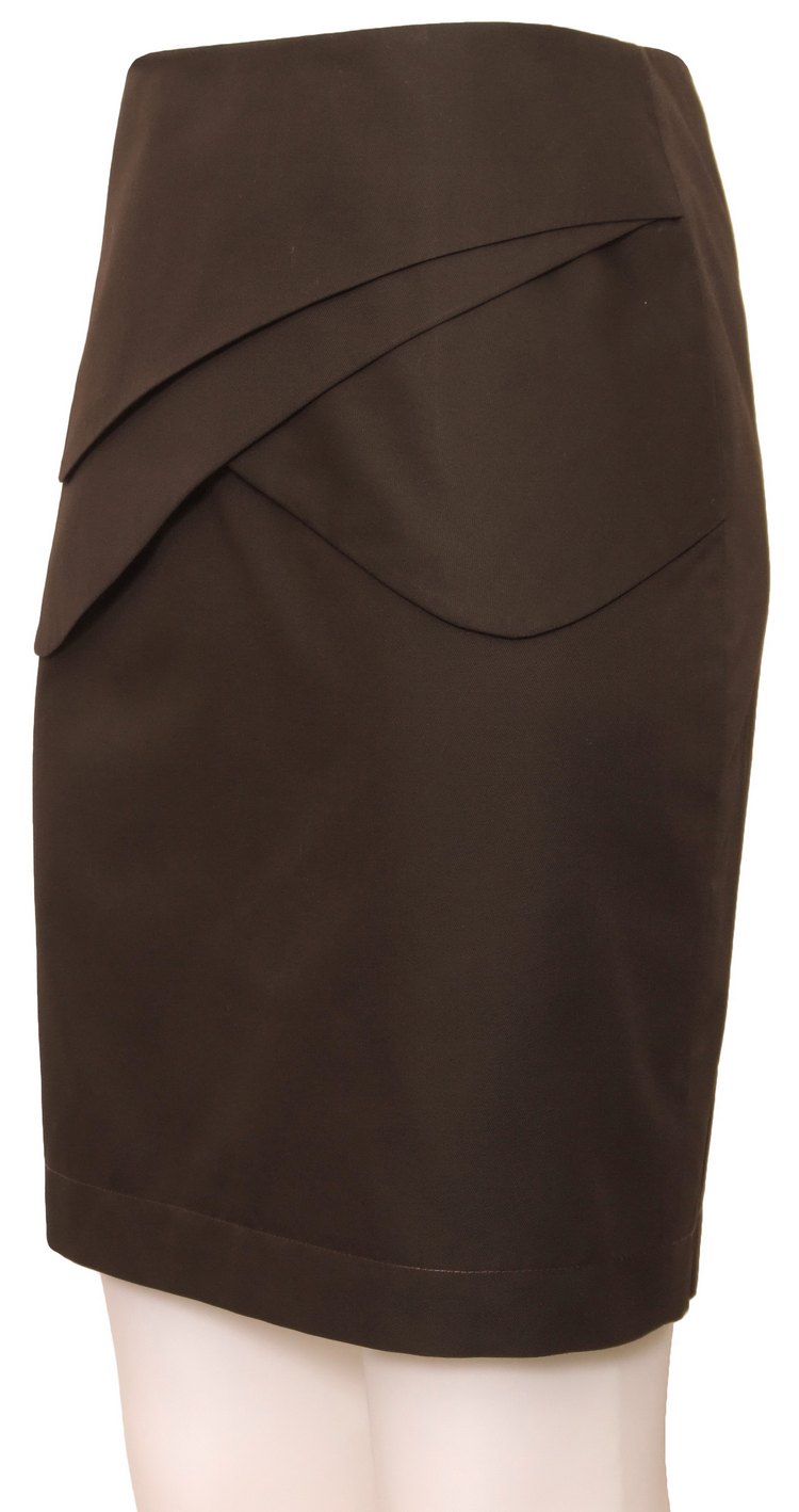 SK-082 กระโปรงทรงสอบ ผ้าคอตต้อนญี่ปุ่นผสมสเปนเดกสีน้ำตาลเข้ม กระโปรงเย็บพับสลับซ้อนกัน 3 ชิ้น