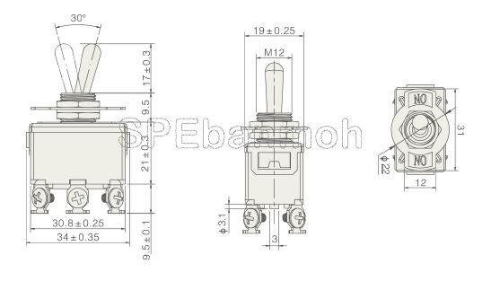 T50225-A-W สวิทช์โยกกันน้ำ (Waterproof Toggle Switch) 4P OFF-ON 20A 250VAC