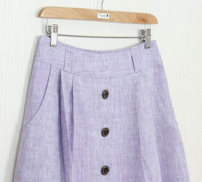 SK-241 กระโปรงแฟชั่น&ทำงาน ทรงบาน ผ้าลินินญี่ปุ่นสีม่วงอ่อน มีกระเป๋าล้วงได้ 2 ข้าง