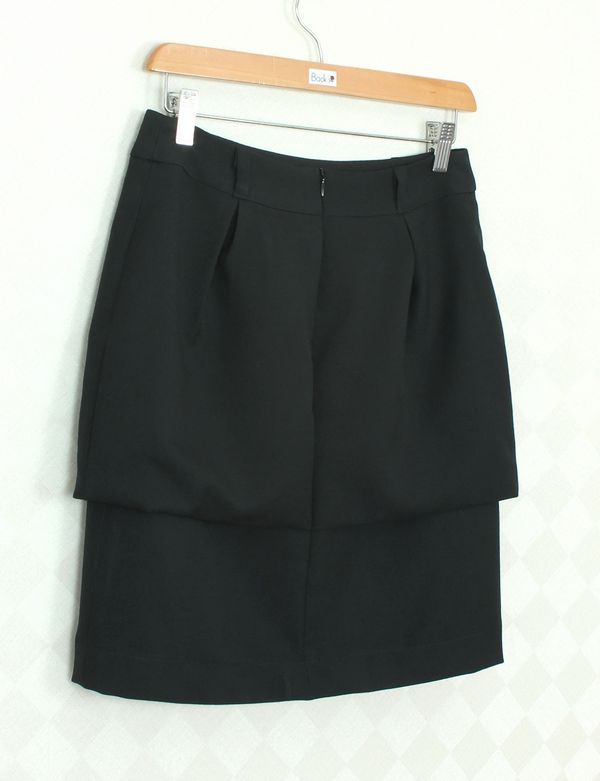 SK-349 กระโปรงแฟชั่น&ทำงาน ทรงสอบ ผ้าสลาฟญี่ปุ่นสีดำ ตัวกระโปรงซ้อนกัน 2 ชั้น