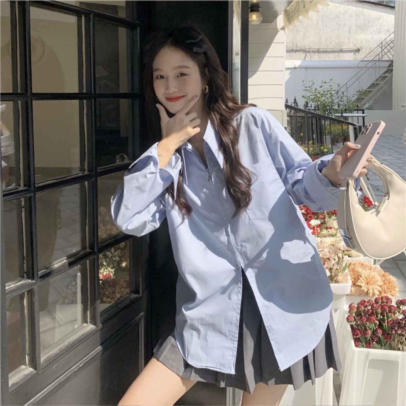 YUJIN zipper shirt เสื้อเชิ้ตแต่งซิปโอเวอร์ไซส์