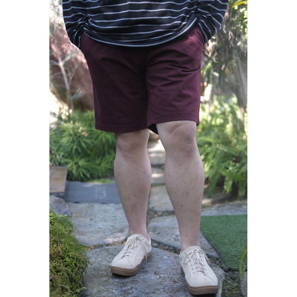 กางเกงขาสั้นผ้าChino ซิบผ้ายืด ไซต์ใหญ่ เอว 40-52" #CS/16 เลือดหมู