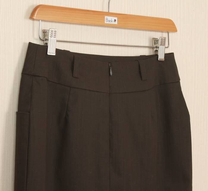 SK-235 กระโปรงแฟชั่น&ทำงาน ทรงสอบ ผ้าญี่ปุ่นผสมสเปนเด็กสีน้ำตาลเข้ม