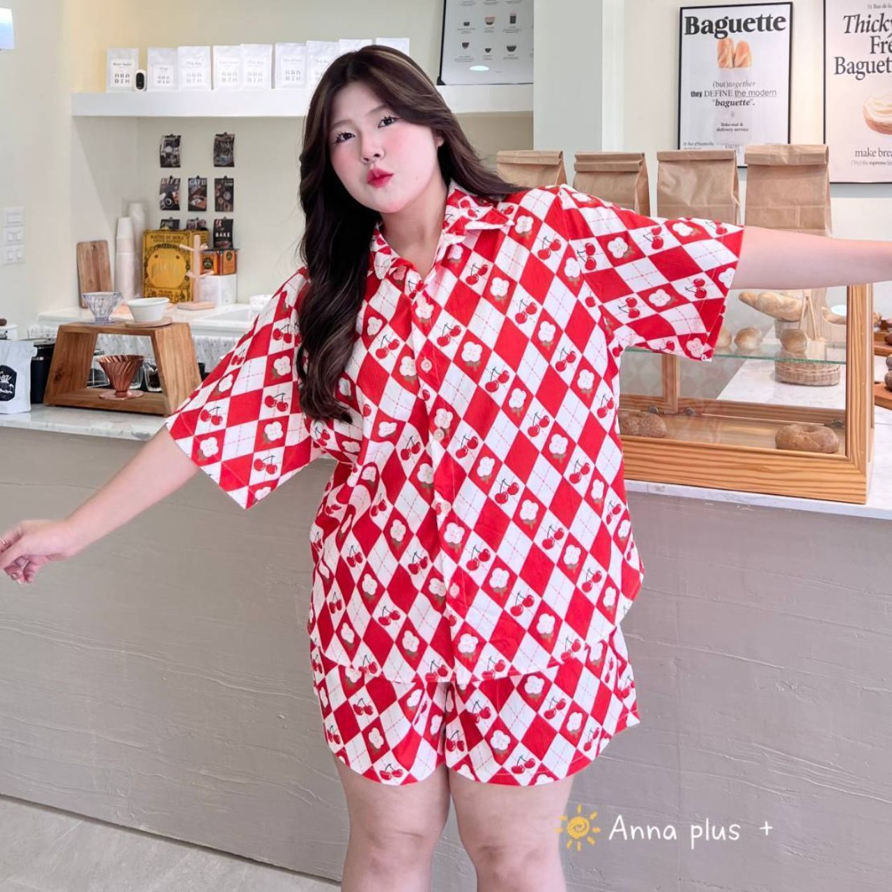 A216 ชุดนอน สาวอวบ 2 ชิ้น เสื้อเชิ้ต มาพร้อมกางเกงขาสั้น อกได้ถึง52 นิ้ว มี4ลาย อกได้ถึง52นิ้ว