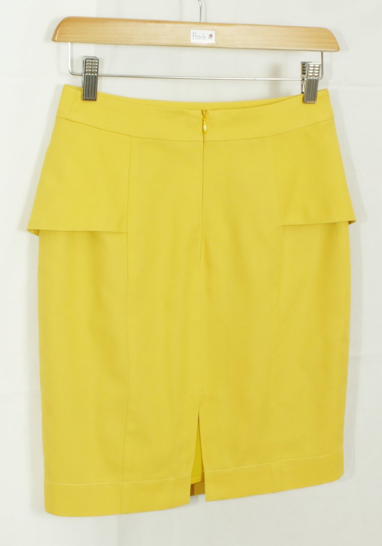 SK-114 กระโปรงแฟชั่น&ทำงาน ทรงสอบ ผ้าคอตต้อนญี่ปุ่นผสมลินิน สีเหลือง