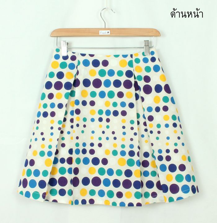 SK-257 กระโปรงแฟชั่น&ทำงาน ทรงบาน ผ้าคอตตอนญี่ปุ่น พิมพ์ลายจุดหลากสี