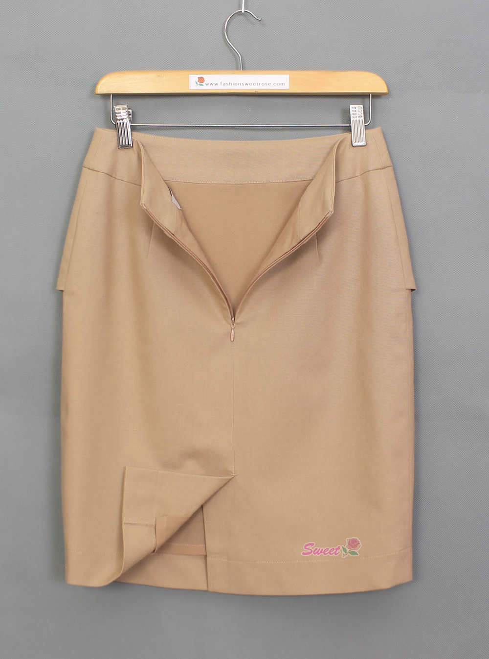 SK-497 กระโปรงทรงสอบ ผ้าคอตต้อนลินินสีแอปริคอท