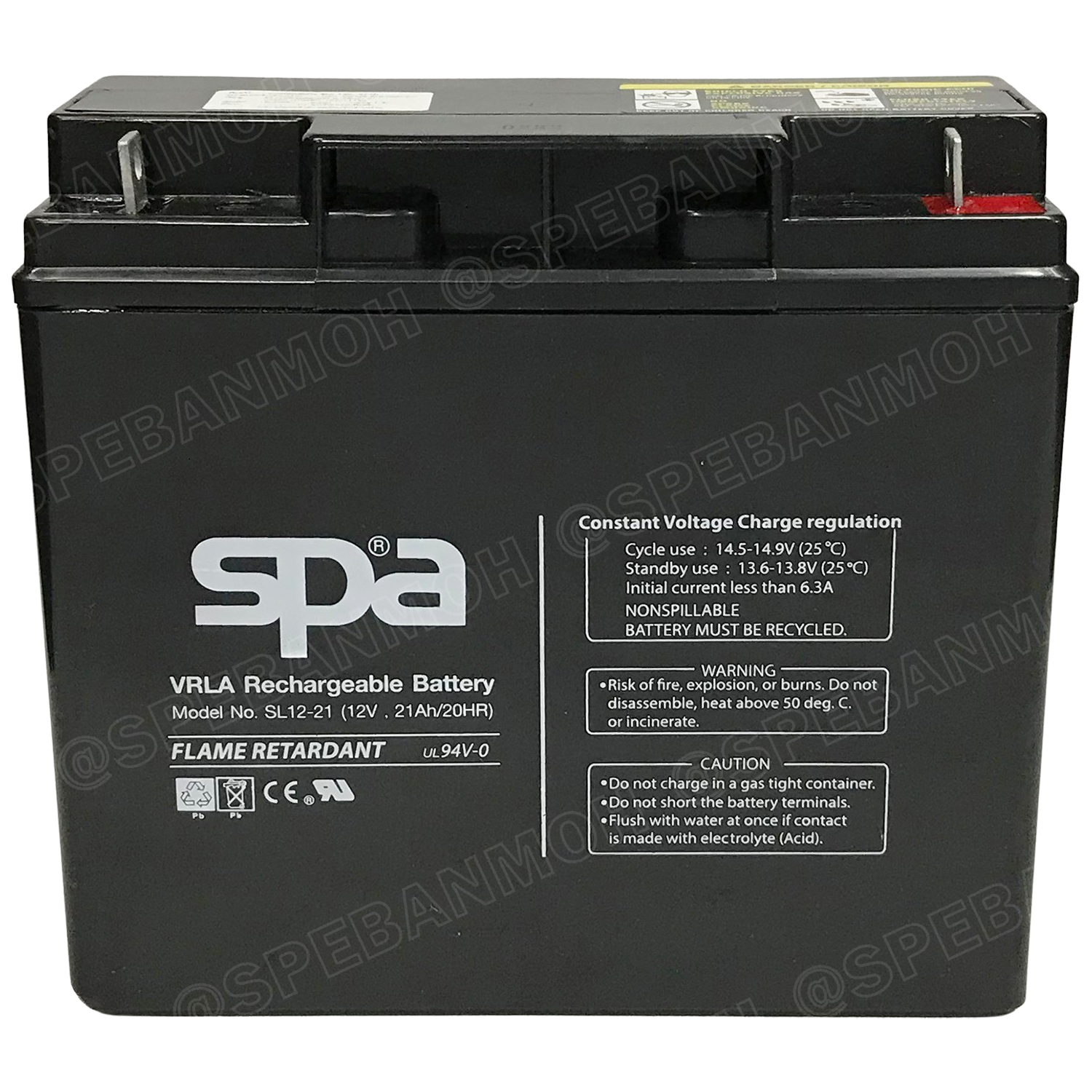 SL12-21 SPA Battery 12V 21A แบตเตอรี่แห้ง สำรองไฟ 12V 21Ah SL แบตเตอรี่สปา แบตเตอรี่ SPA แบตแห้ง SPA แบต UPS ไฟฉุกเฉิน ระบบเตือนภัย แบตเครื่องสำรองไฟ แบตไฟฉุกเฉิน แบตUPS แบตเตอรี่แห้ง SPA Valve Regulated Lead Acid Battery แบตเตอรี่ชนิดแห้ง ไม่ต้องเติมน้ำก