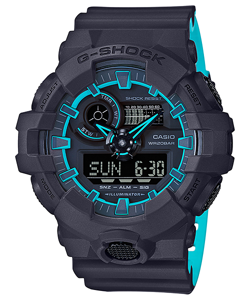 CASIO G-SHOCK รุ่น GA-700SE-1A2DR สีดำ น้ำเงิน สายทูโทน สินค้าของเเท้ รับประกันศูนย์ CMG 1ปี