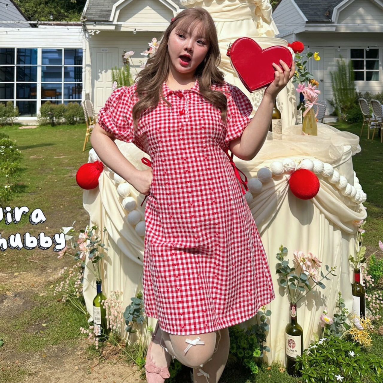 J096 เดรสสาวอวบ อกได้ถึง 48นิ้ว หน้าผ้า50นิ้ว แดง ชมพู อก 38-48 นิ้ว