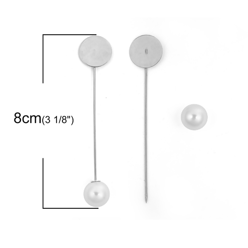 เข็มกลัดแบบแท่ง สแตนเลส มีแท่นฐานวงกลม 15 มม. หัวปิดเป็นมุกเทียม ขนาด 80x15mm จำนวน 200 ชิ้น พรีออเดอร์ ส่งสินค้า 7-10 วันหลังชำระเงิน