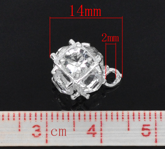 ตัวห้อย/จี้ โลหะเงินพลอยbirthstone ขนาด 14x10mm 1 ชิ้น 12 สี 12 เม็ด