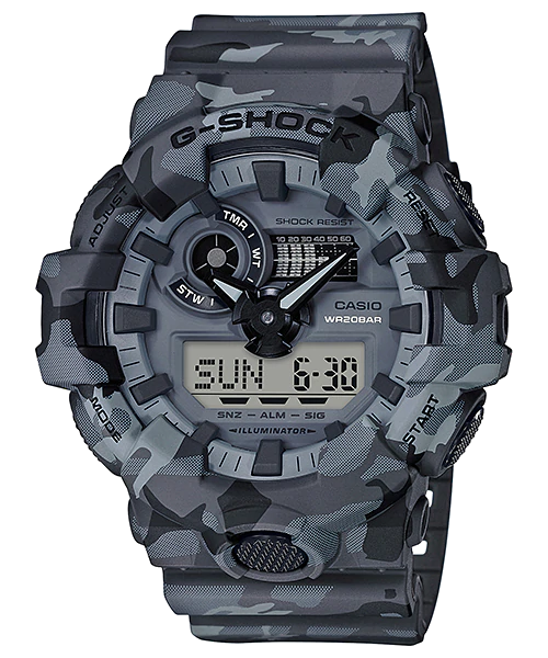CASIO G-SHOCK รุ่น GA-700CM-8ADR สีเทา ลายพราง สินค้าของเเท้ ประกันศูนย์ CMG