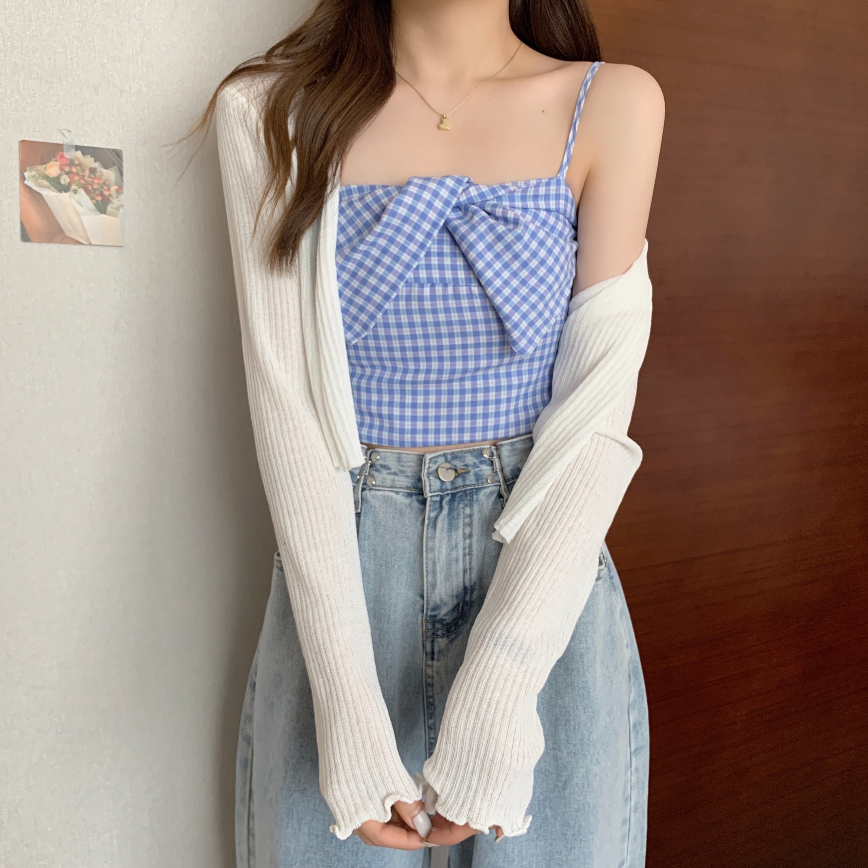 Bowie cami top สายเดี่ยวลายสกอต