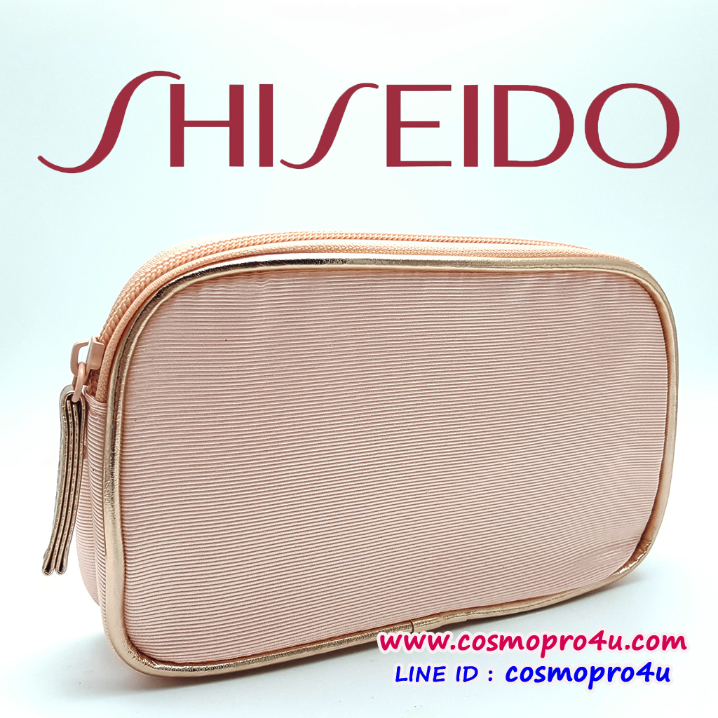 กระเป๋า SHISEIDO สีชมพูอ่อน ทรงสี่เหลี่ยม มีโครงอยู่ทรง 7.5x4.5นิ้ว ฐานกว้าง 1.5นิ้ว ขนาดกระทัดรัด พอดีมือ ใส่เครื่องสำอางพกพาไปได้