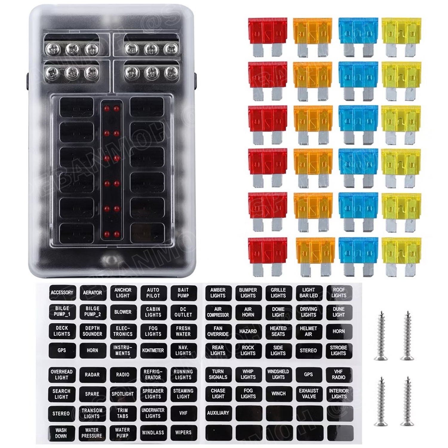 [ 1 ชิ้น ] WP-664A2 (FB-1714) กล่องฟิวส์รถยนต์ 12 ช่อง พร้อมฝาครอบ FB-1714 12 Way Fuse Block กระบอกฟิวส์รถยนต์ 12ช่อง พร้อมลูกฟิวส์ Fuse Holder + Fuse MARINE FUSEBOX ชุดฟิวส์ตัดวงจร 12V 24V DC แผงฟิวส์รถยนค์ รถบรรทุก Auto Fuse 1 In 12 Out ชุดฟิวส์ ดีซี MA