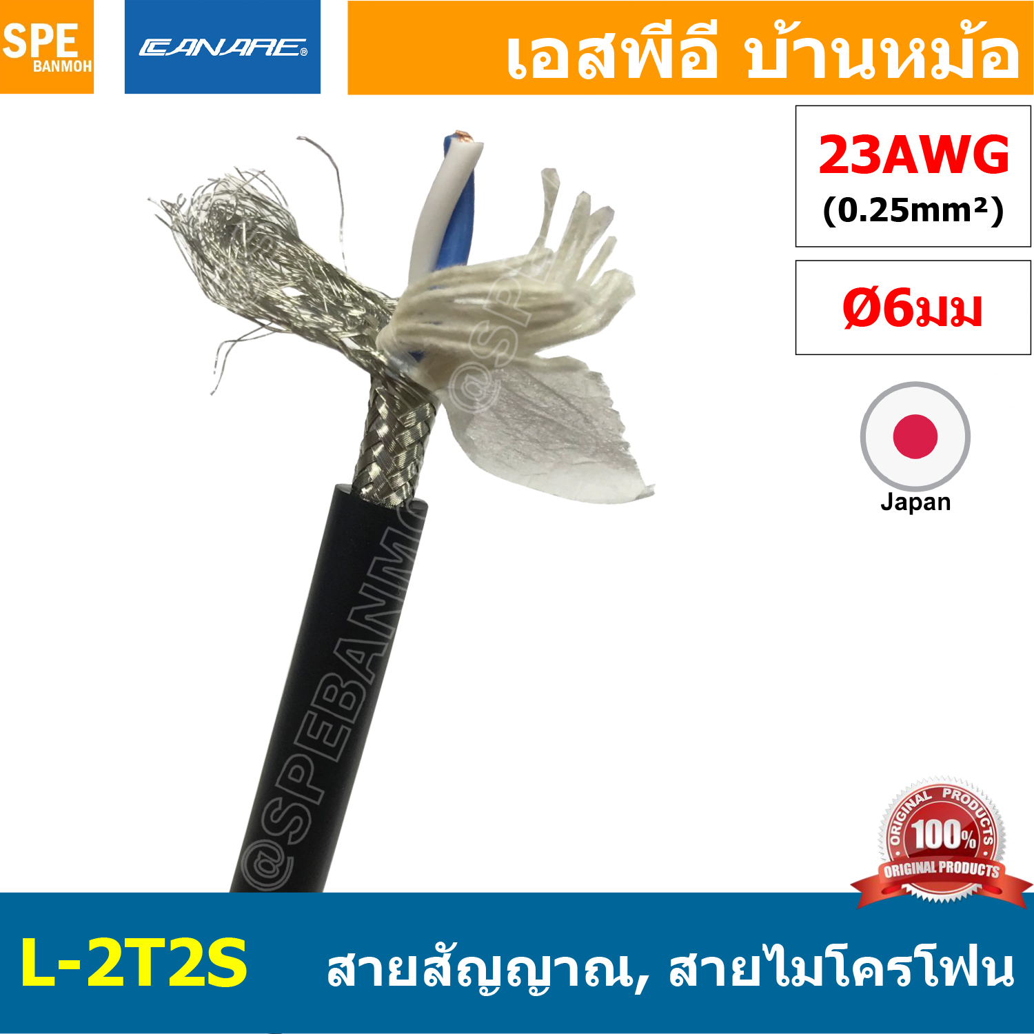 [1 เมตร ] L-2T2S สีดำ Black สายสัญญาณเสียง Canare L-2T2S สายสัญญาณ Stereo Canare Two-Conductor Shielded Cable (Single) Braided Shield L 2T2S สายสัญญาณ สายไมค์ Microphone Cable สายไม สายชีลด์ Stereo Canare Analog Signal Cable แท้ ญี่ปุ่น Made in Japan