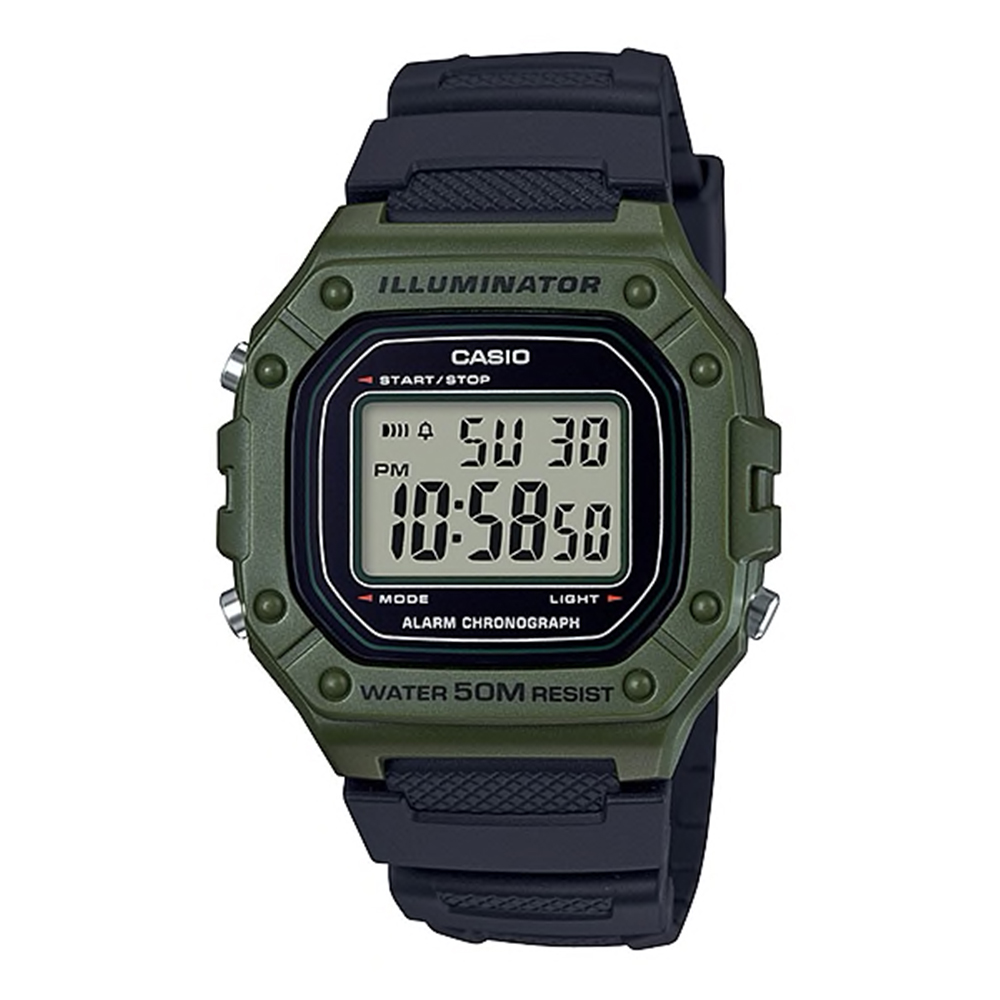 CASIO Standard รุ่น W-218H-3AVDF สีเขียวเข้ม สายดำ สินค้าใหม่ ของแท้ รับประกันศูนย์ CMG