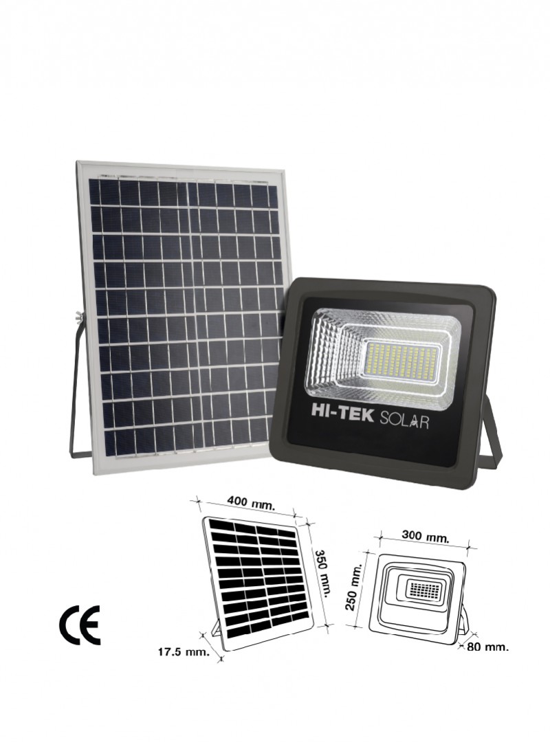 โคมไฟฝลัดไลท์โซล่า LED 100W พร้อมรีโมท HI-TEC HFSF00100D สีเทา