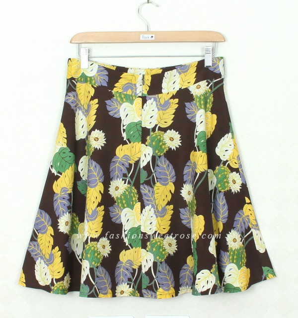 SK-318 กระโปรงแฟชั่น&ทำงาน ทรงย้วย ผ้าคอตต้อนญี่ปุ่นพิมพ์ลายใบไม้กราฟฟิก