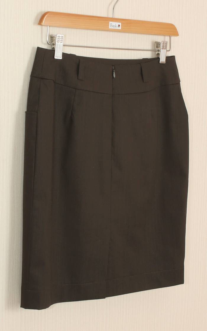 SK-235 กระโปรงแฟชั่น&ทำงาน ทรงสอบ ผ้าญี่ปุ่นผสมสเปนเด็กสีน้ำตาลเข้ม