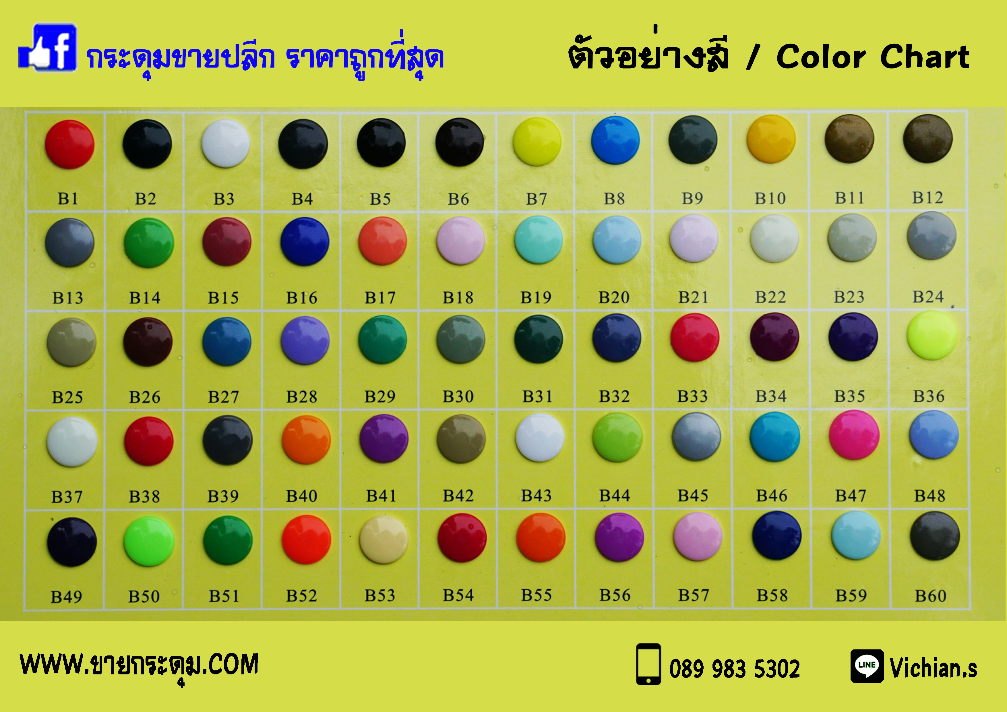 ชารต์สีตัวอย่างกระดุม ตาไก่ พ่น / เคลือบสี