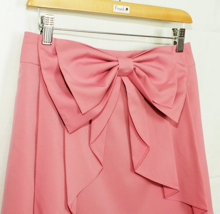 SK-177 กระโปรงแฟชั่น&ทำงาน ผ้าไหมอิตาลีสีชมพูอมม่วง มีโบว์ซ้อนกัน 2 ชั้น
